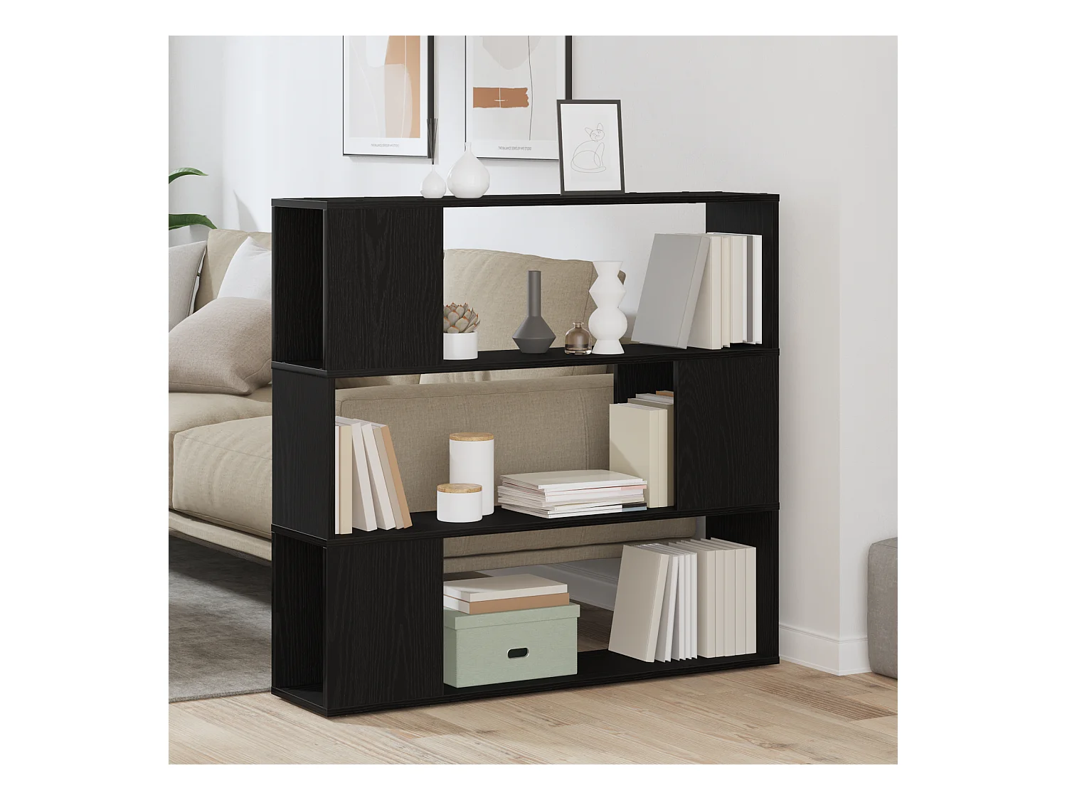 Bibliothèque en noir et chêne, 100x24x94 cm, en bois d'ingénierie