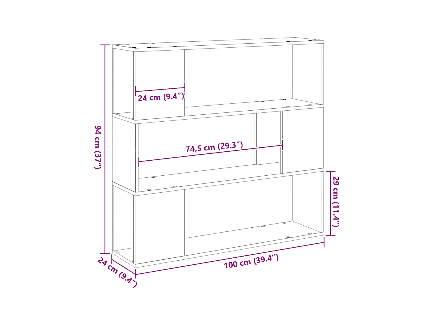 Bibliothèque en noir et chêne, 100x24x94 cm, en bois d'ingénierie