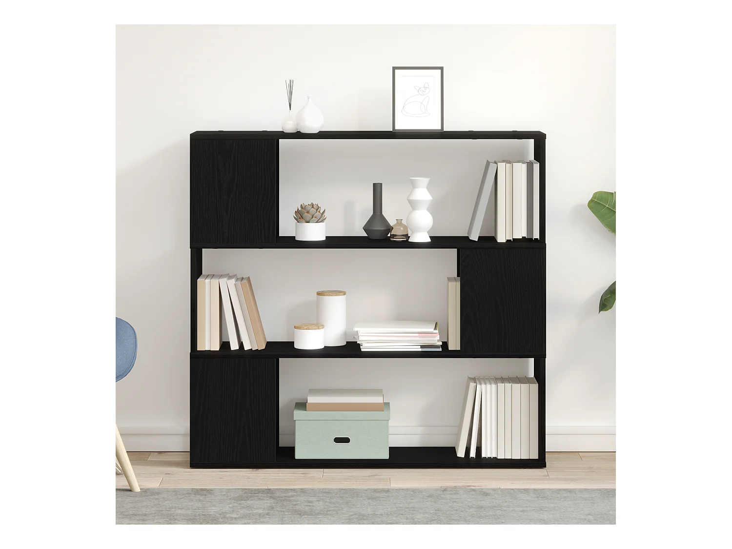 Bücherregal in Schwarz und Eiche, 100x24x94 cm, aus Holzwerkstoff