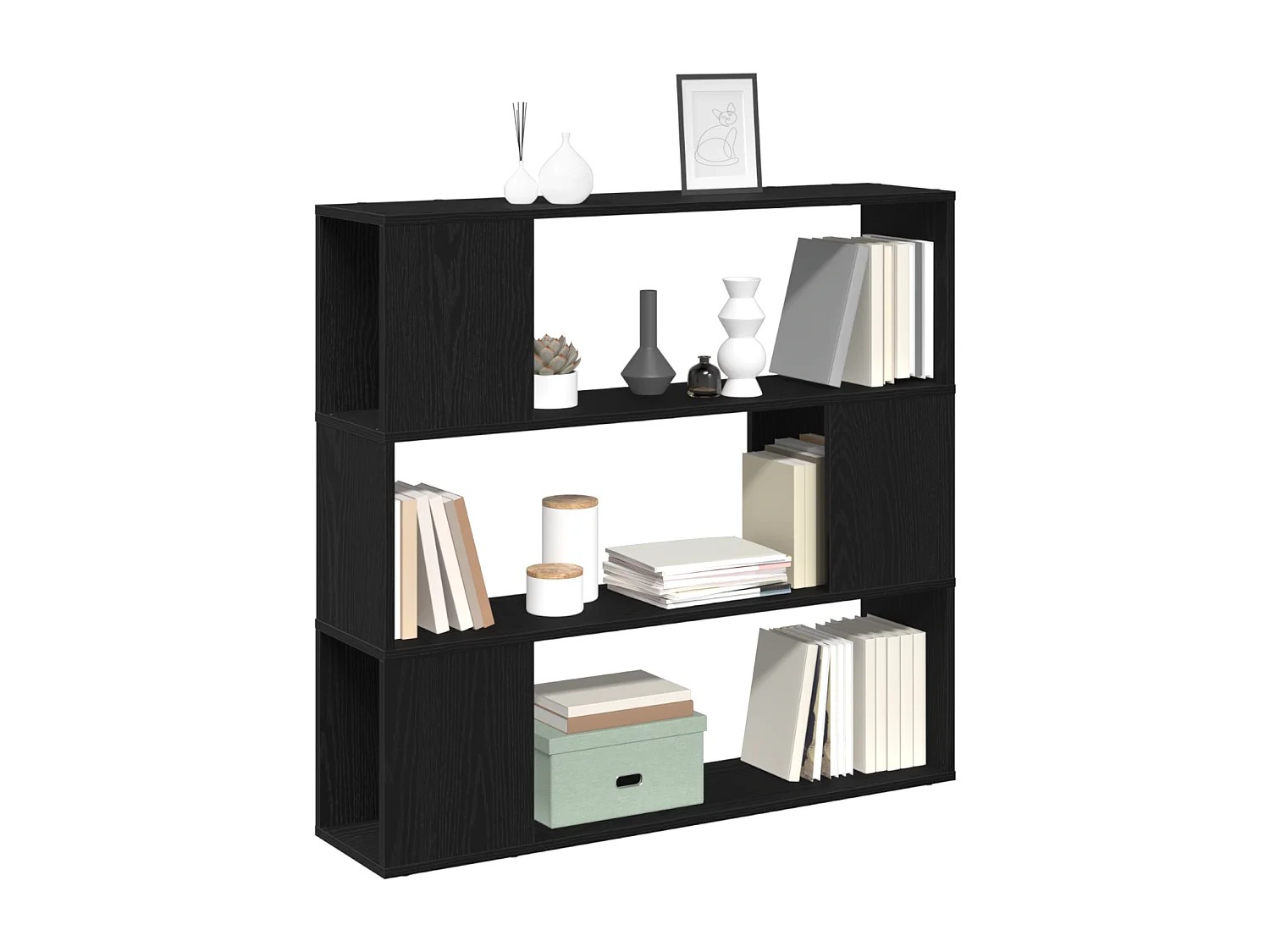 Librería en negro y roble, 100x24x94 cm, fabricada en madera de ingeniería.