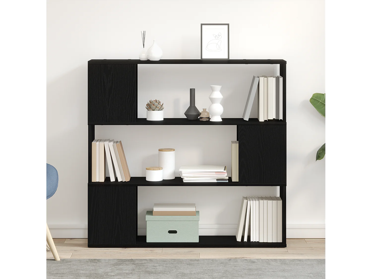 Libreria in legno ingegnerizzato, nera e rovere, 100x24x94 cm