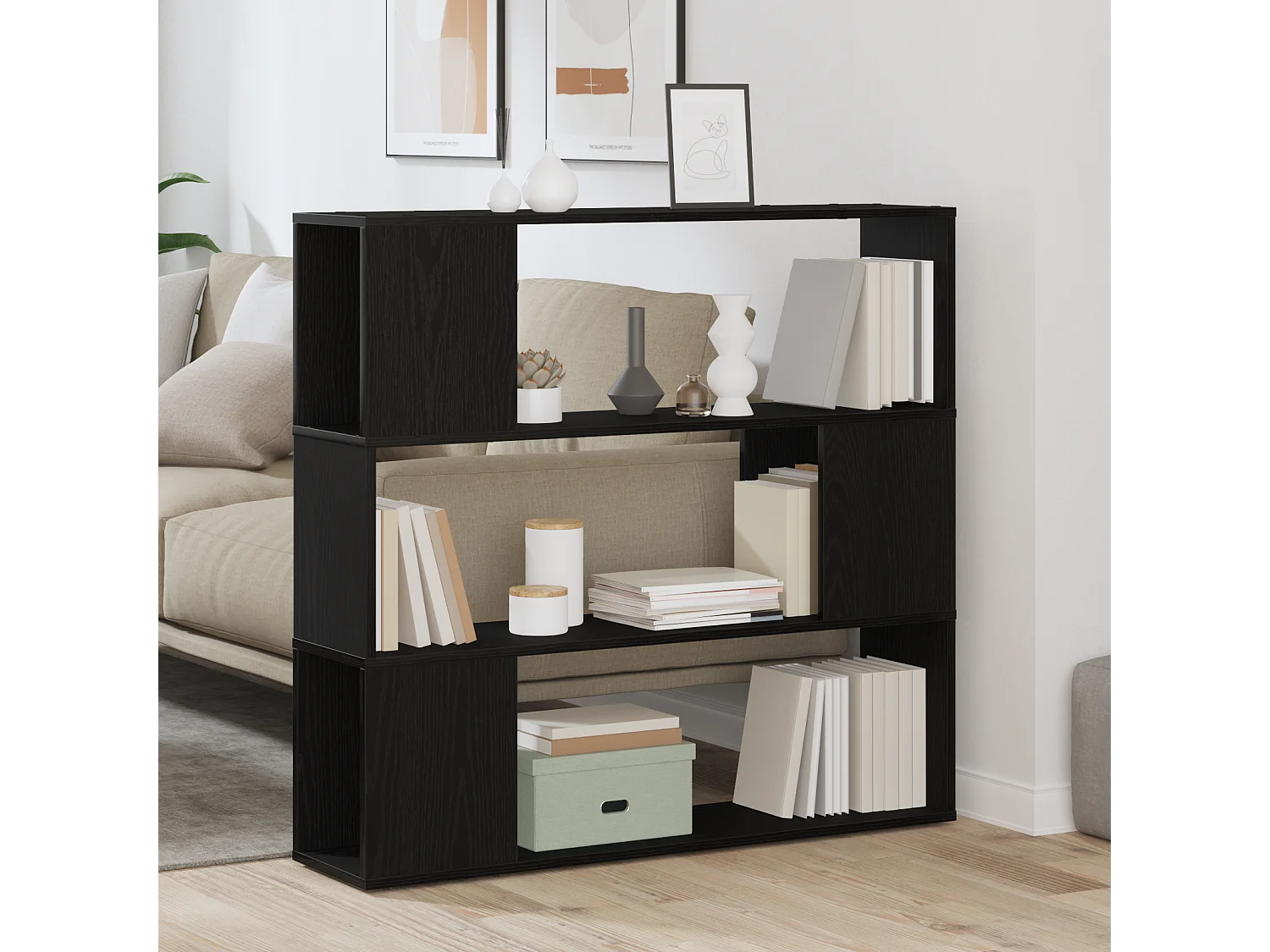 Libreria in legno ingegnerizzato, nera e rovere, 100x24x94 cm