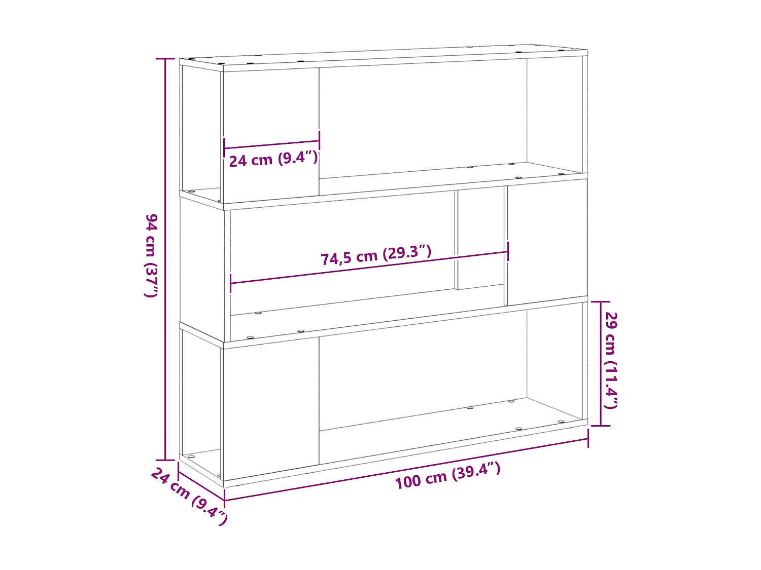 Libreria in legno ingegnerizzato, nera e rovere, 100x24x94 cm