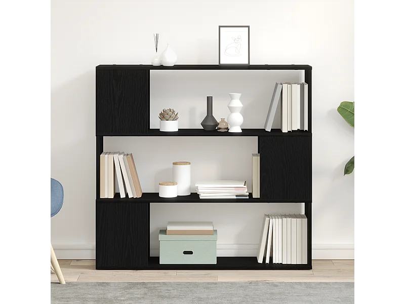 Librería en negro y roble, 100x24x94 cm, fabricada en madera de ingeniería.
