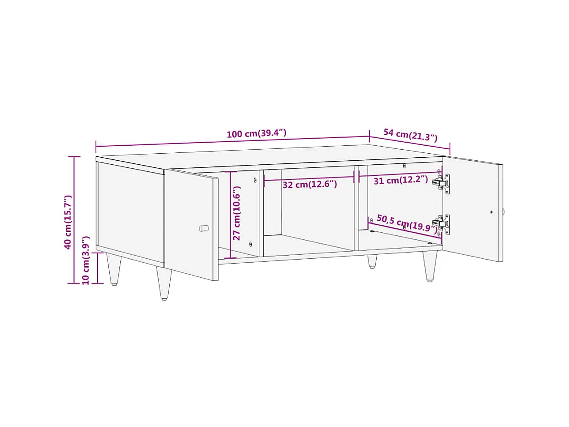 Table basse 100x54x40 cm bois de manguier massif