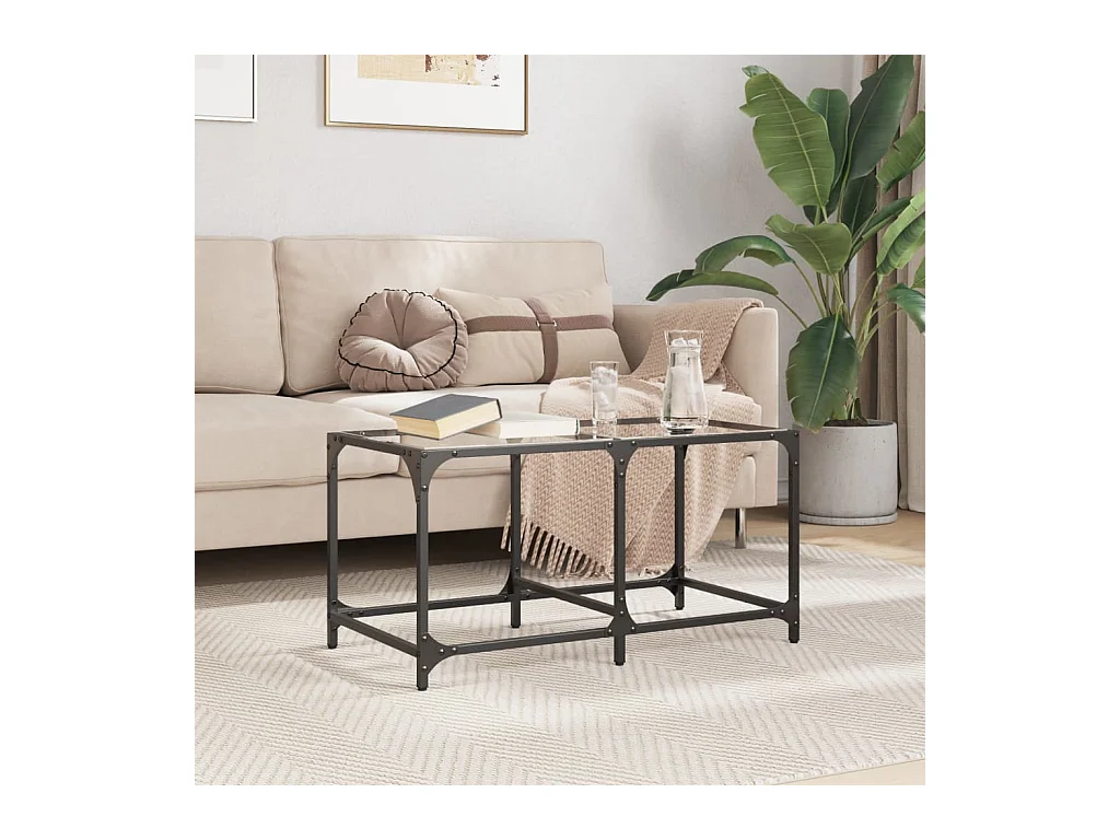 Tavolino con piano in vetro trasparente 78,5x40x40cm acciaio