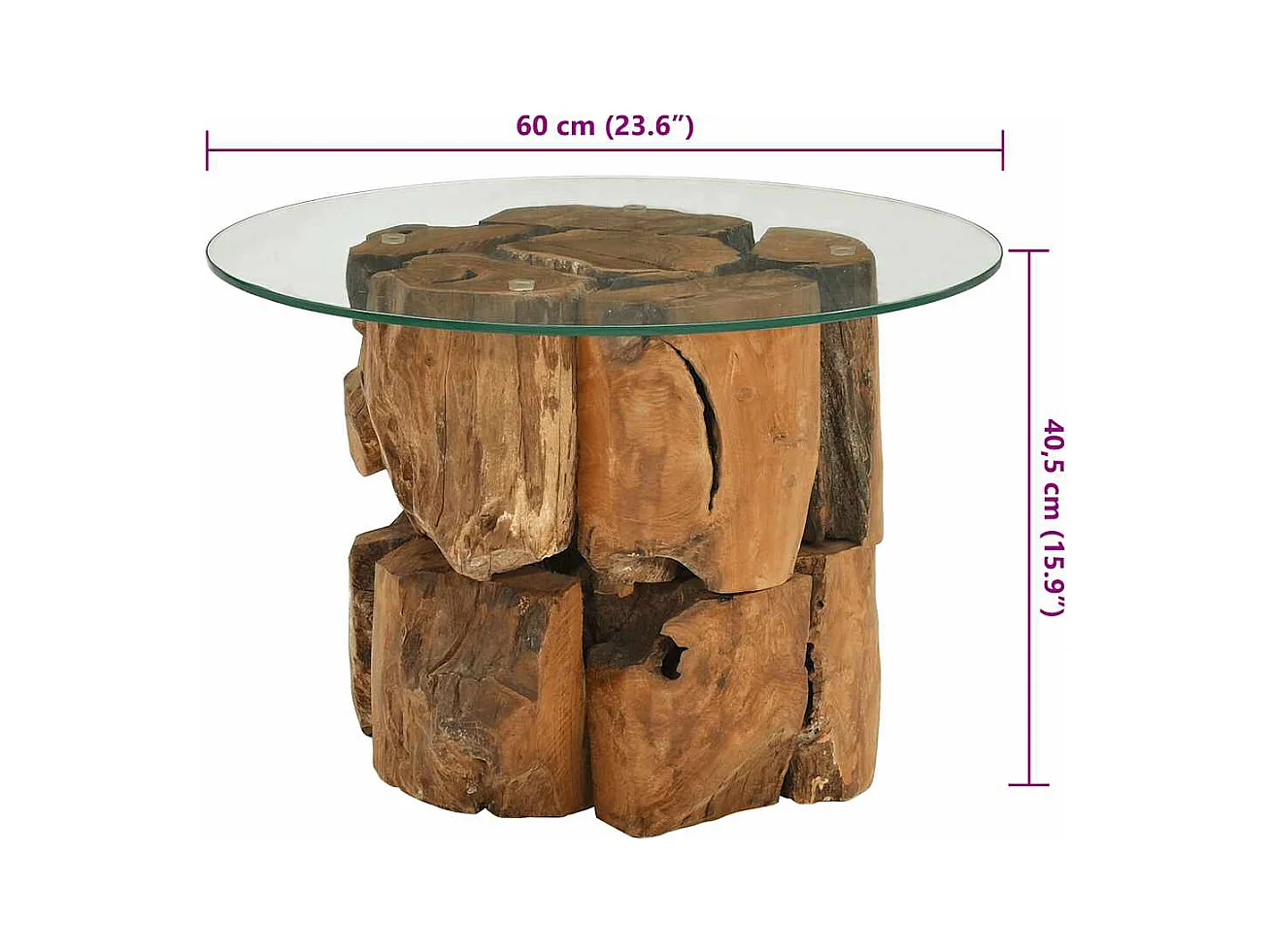 Table basse Bois flottant de teck massif 60 cm