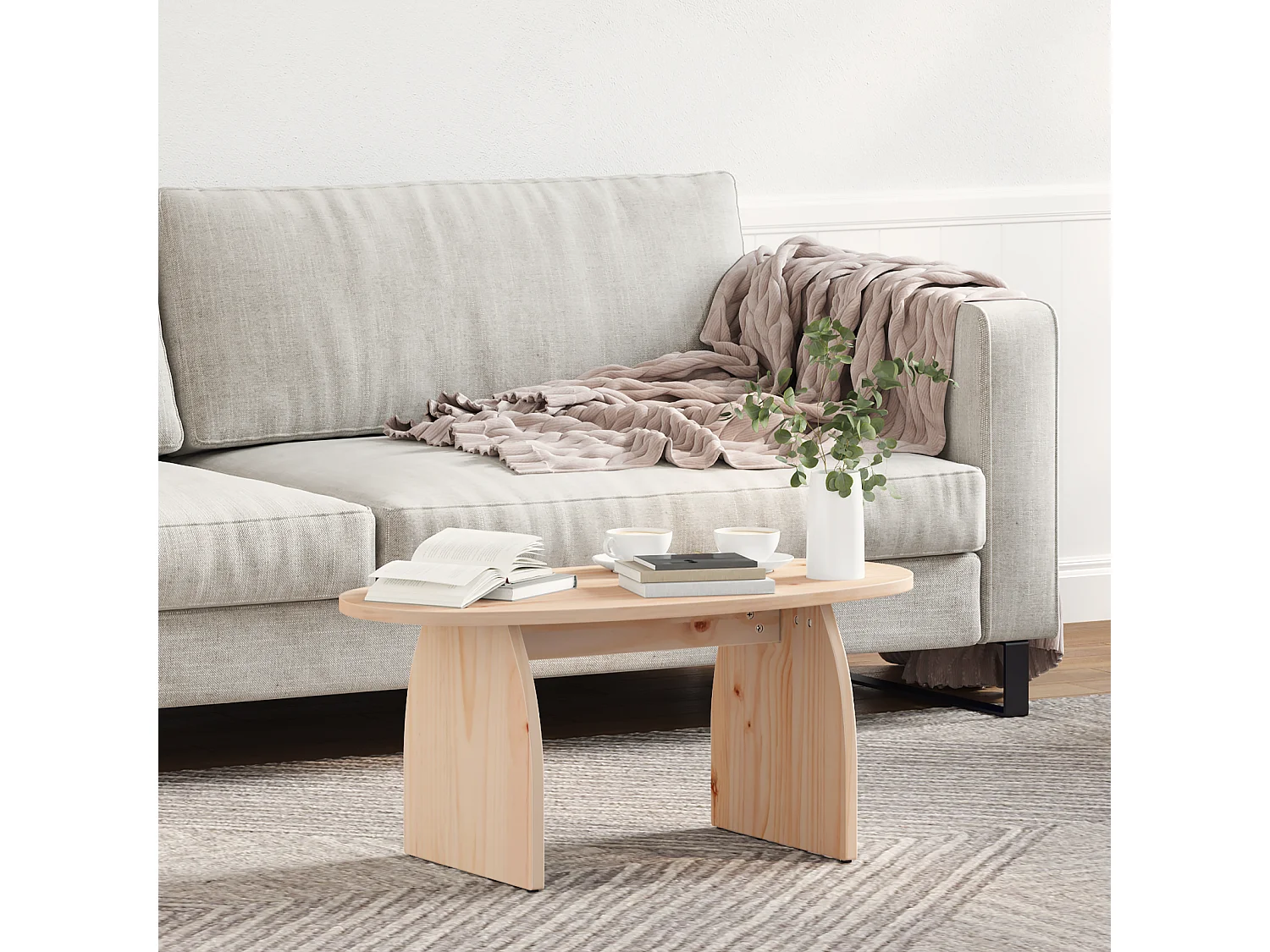 Tavolino naturale 80 x 40 x 35 cm Legno massello di pino