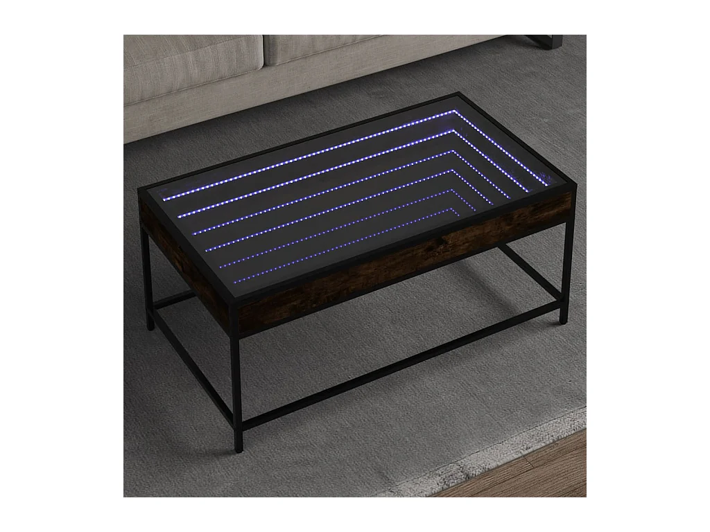 Tavolino con LED infinito rovere fumé 90x50x41 cm