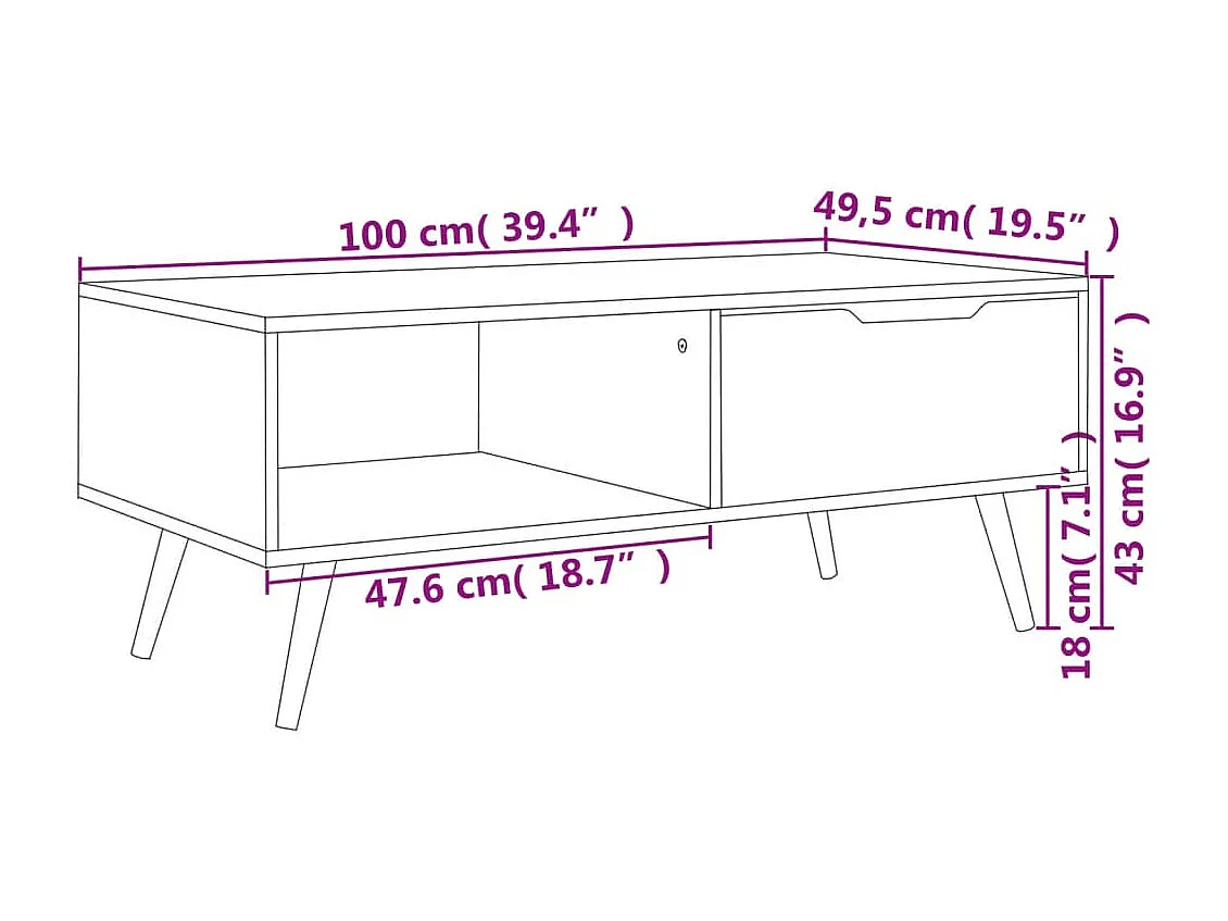 Table basse Noir 100x49,5x43 cm Bois d'ingénierie