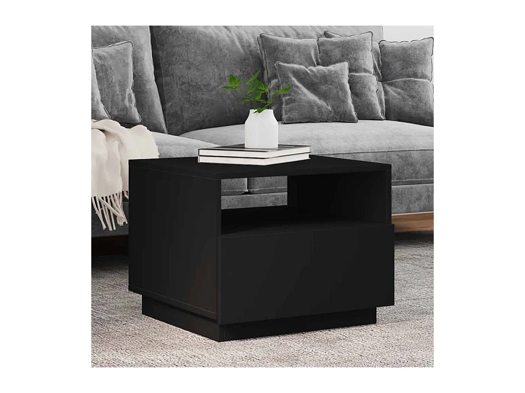 Table basse avec lumières LED noir 50x49x40 cm