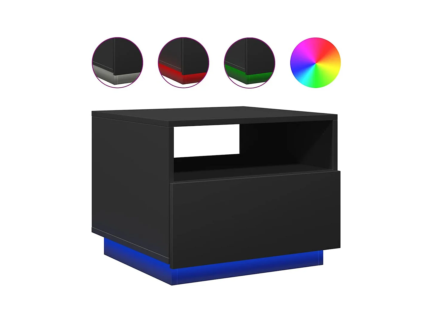 Table basse avec lumières LED noir 50x49x40 cm