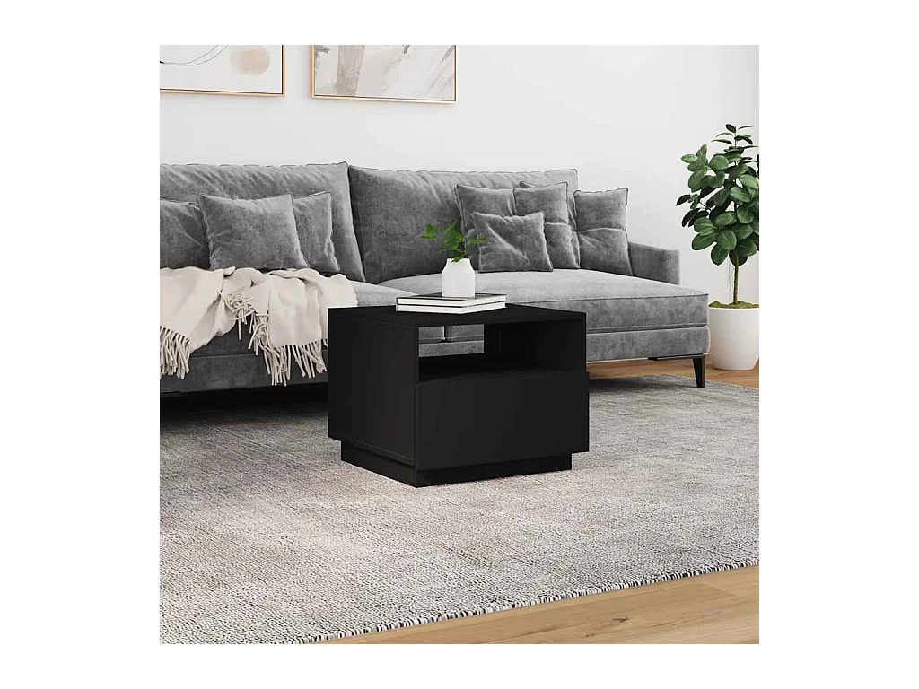 Table basse avec lumières LED noir 50x49x40 cm