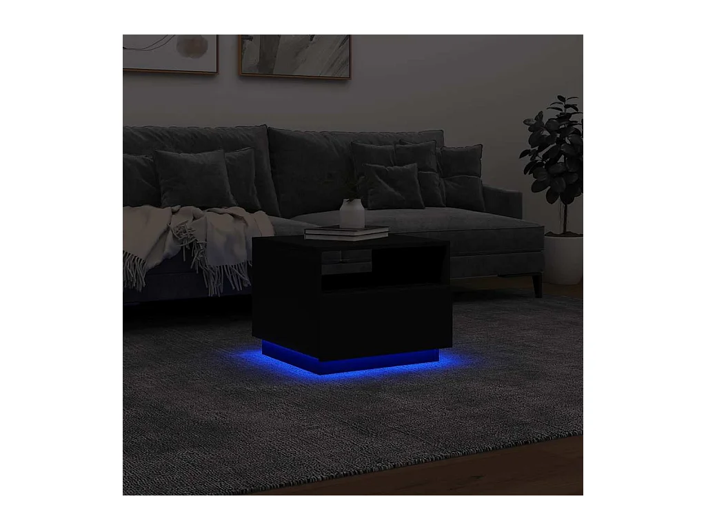 Table basse avec lumières LED noir 50x49x40 cm
