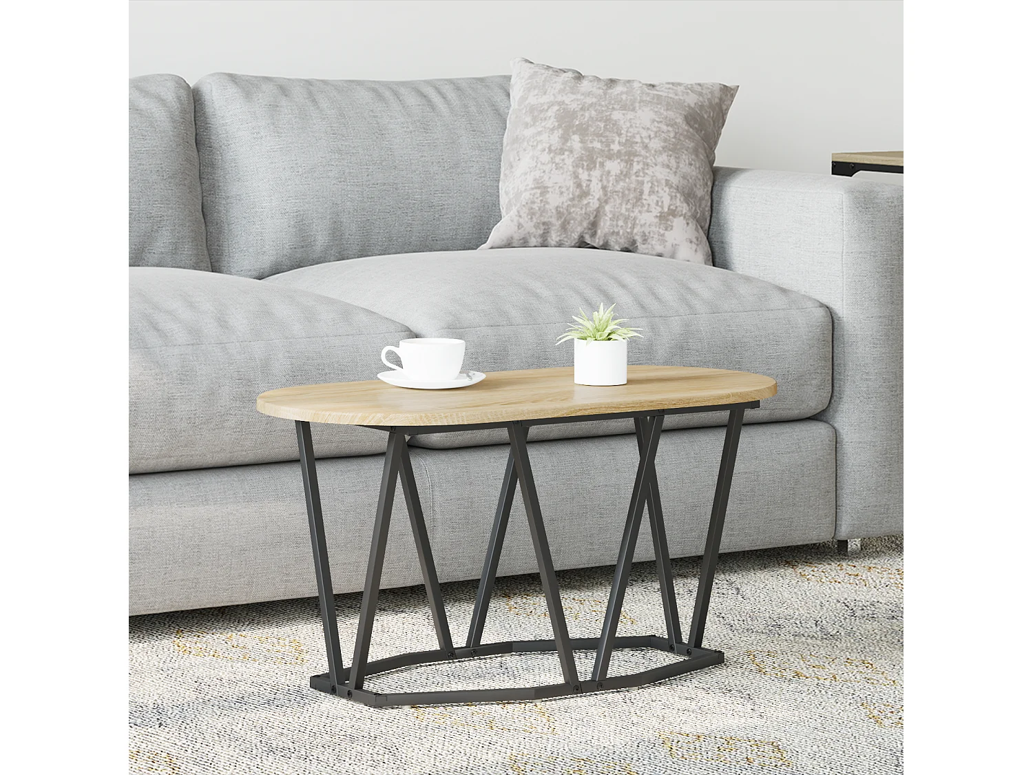 Tavolino da caffè in rovere Sonoma 80x40x40,5 cm in legno ingegnerizzato e metallo