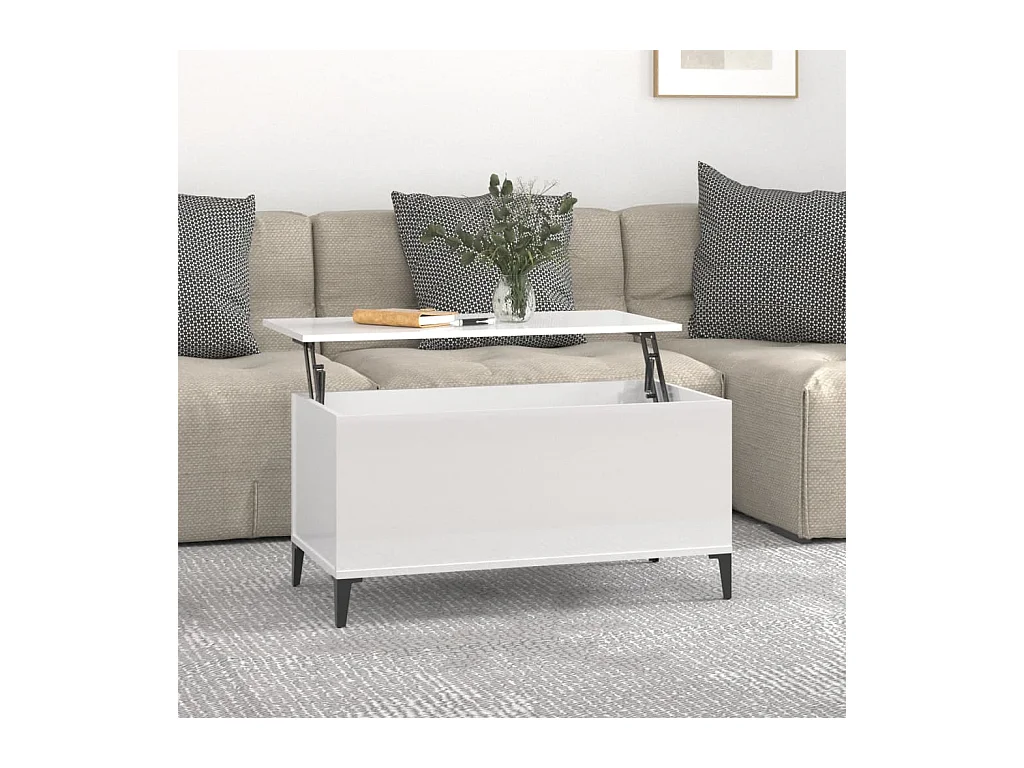 Table basse Blanc brillant 90x44,5x45 cm Bois d'ingénierie
