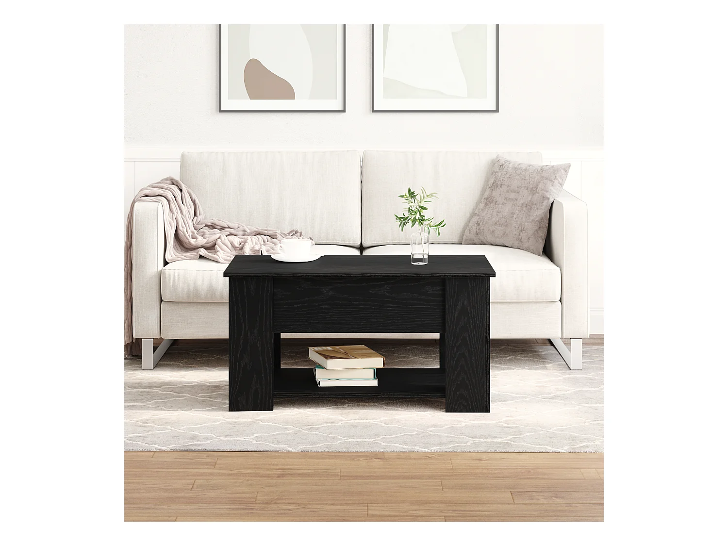 Table basse en chêne noir 79x49x41 cm en bois reconstitué