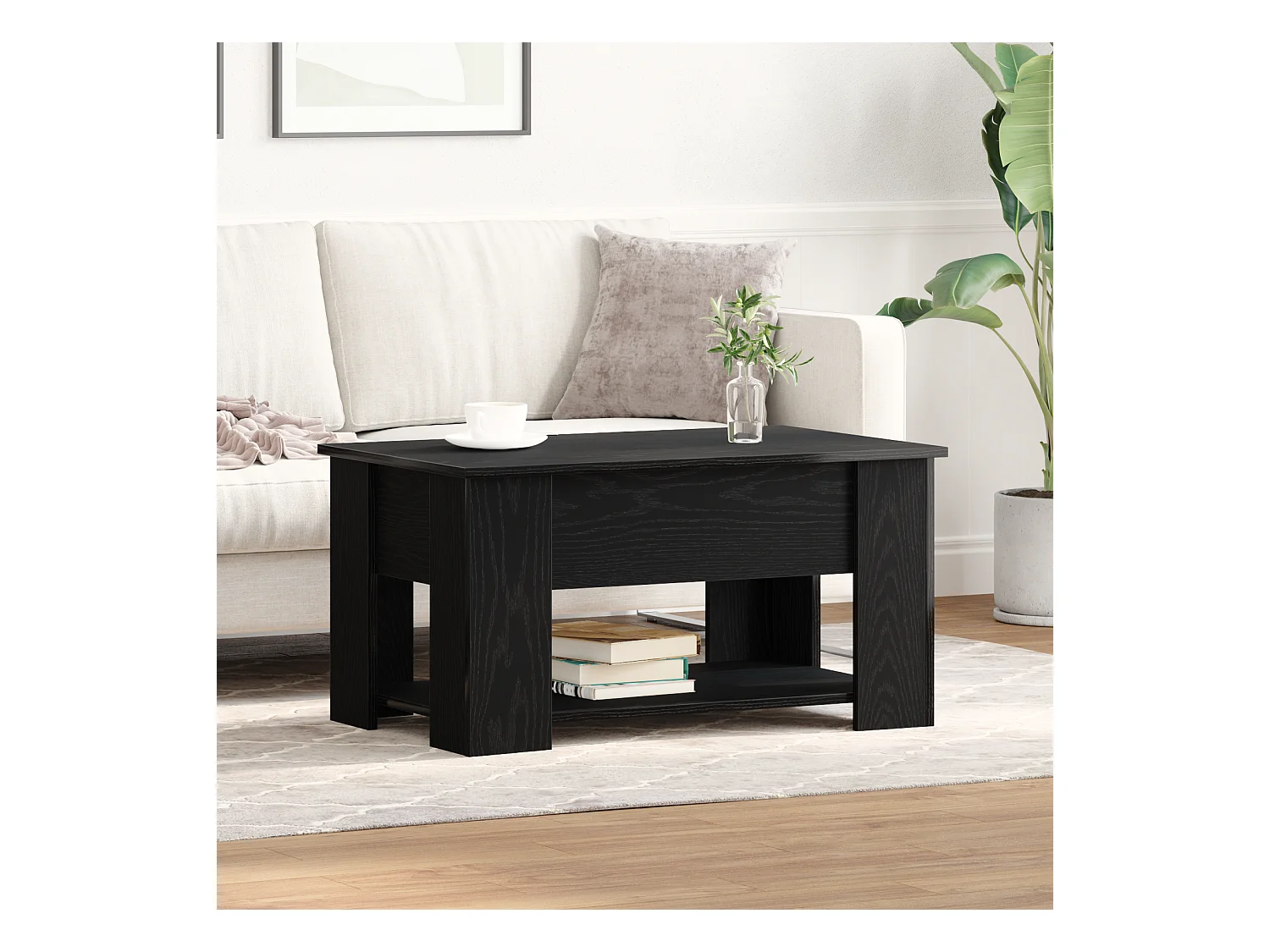 Table basse en chêne noir 79x49x41 cm en bois reconstitué