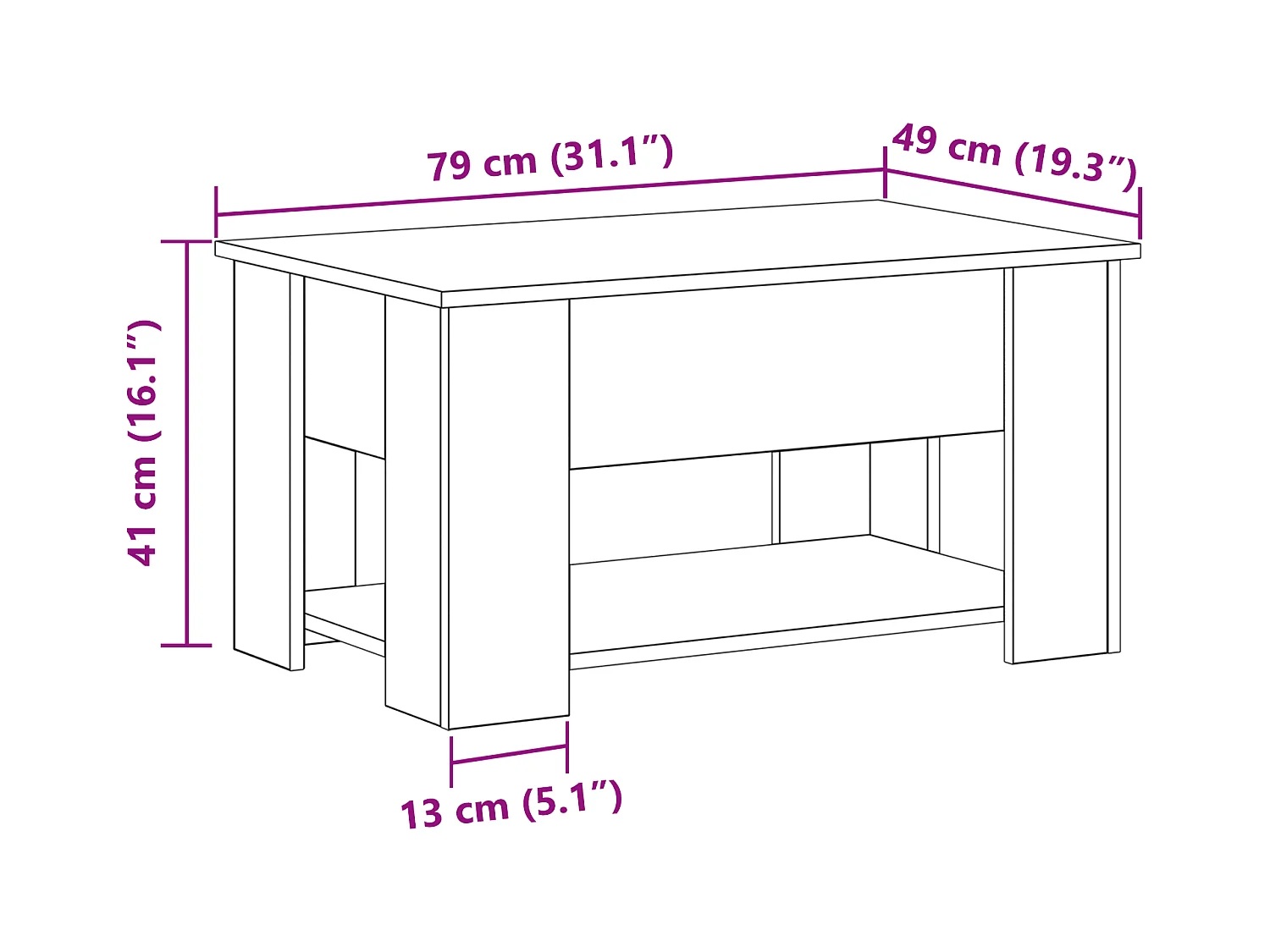 Table basse en chêne noir 79x49x41 cm en bois reconstitué