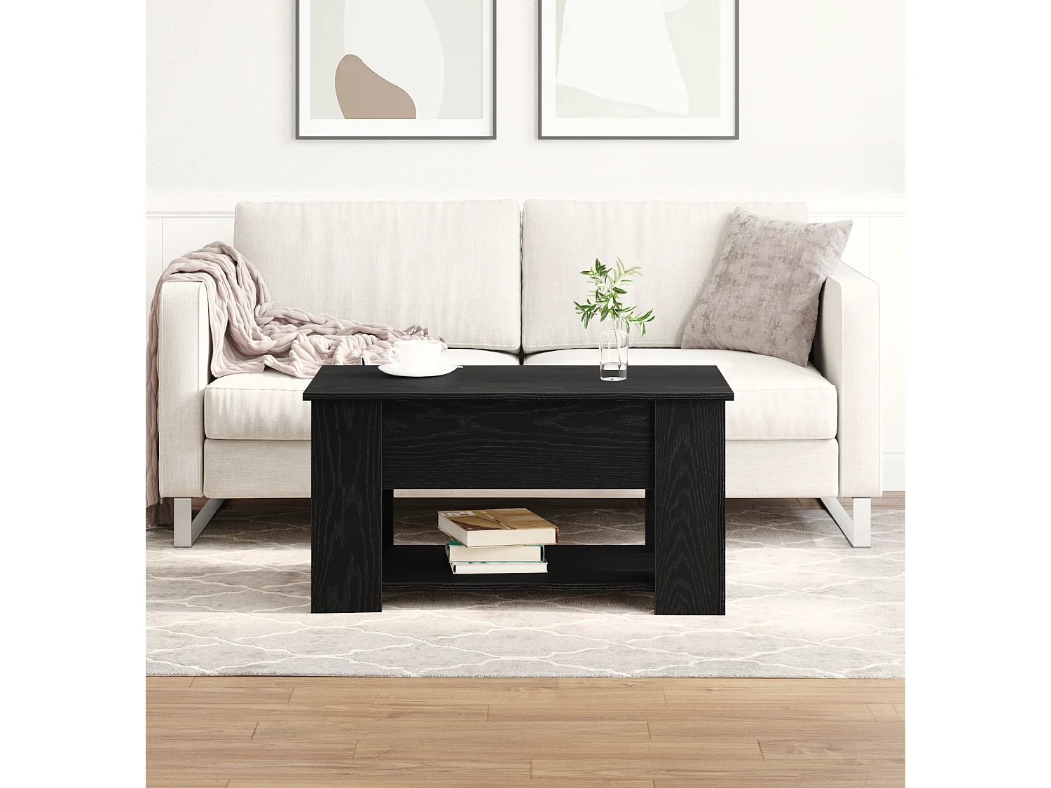 Table basse en chêne noir 79x49x41 cm en bois reconstitué