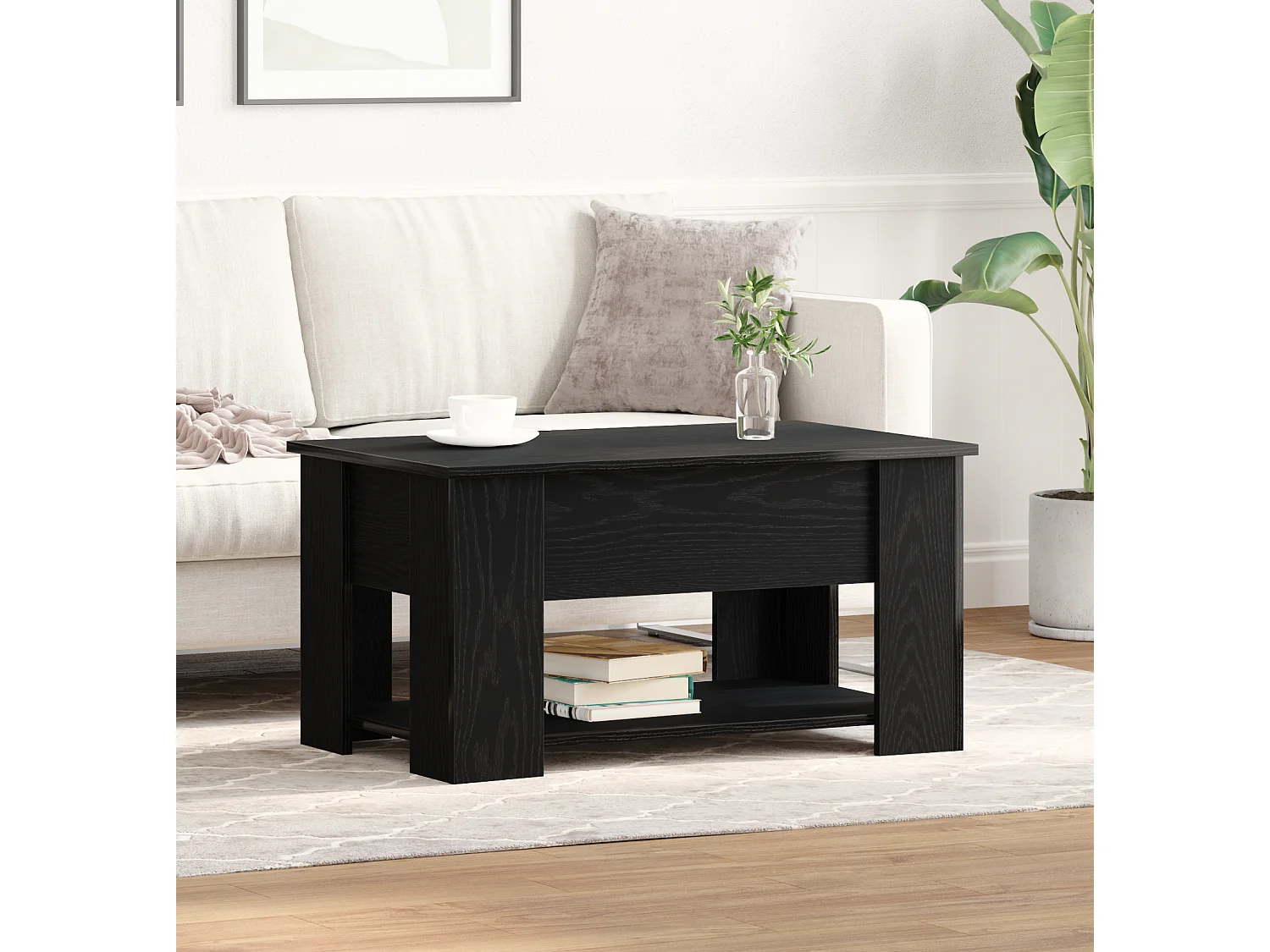 Table basse en chêne noir 79x49x41 cm en bois reconstitué