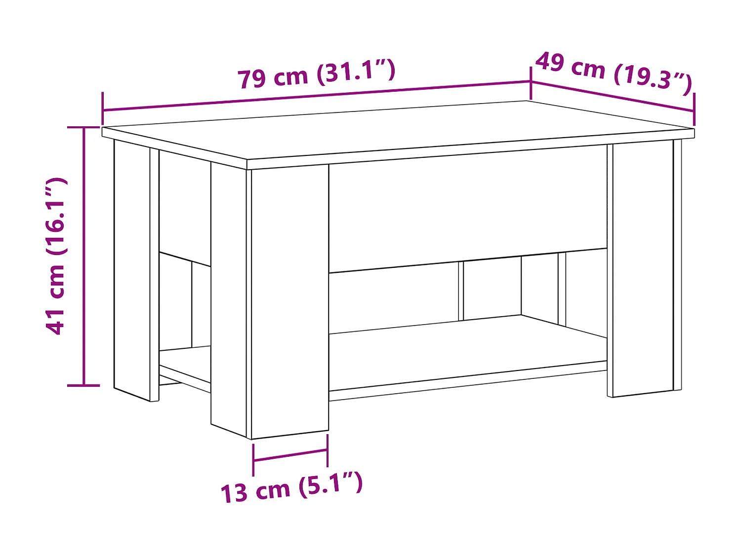 Table basse en chêne noir 79x49x41 cm en bois reconstitué