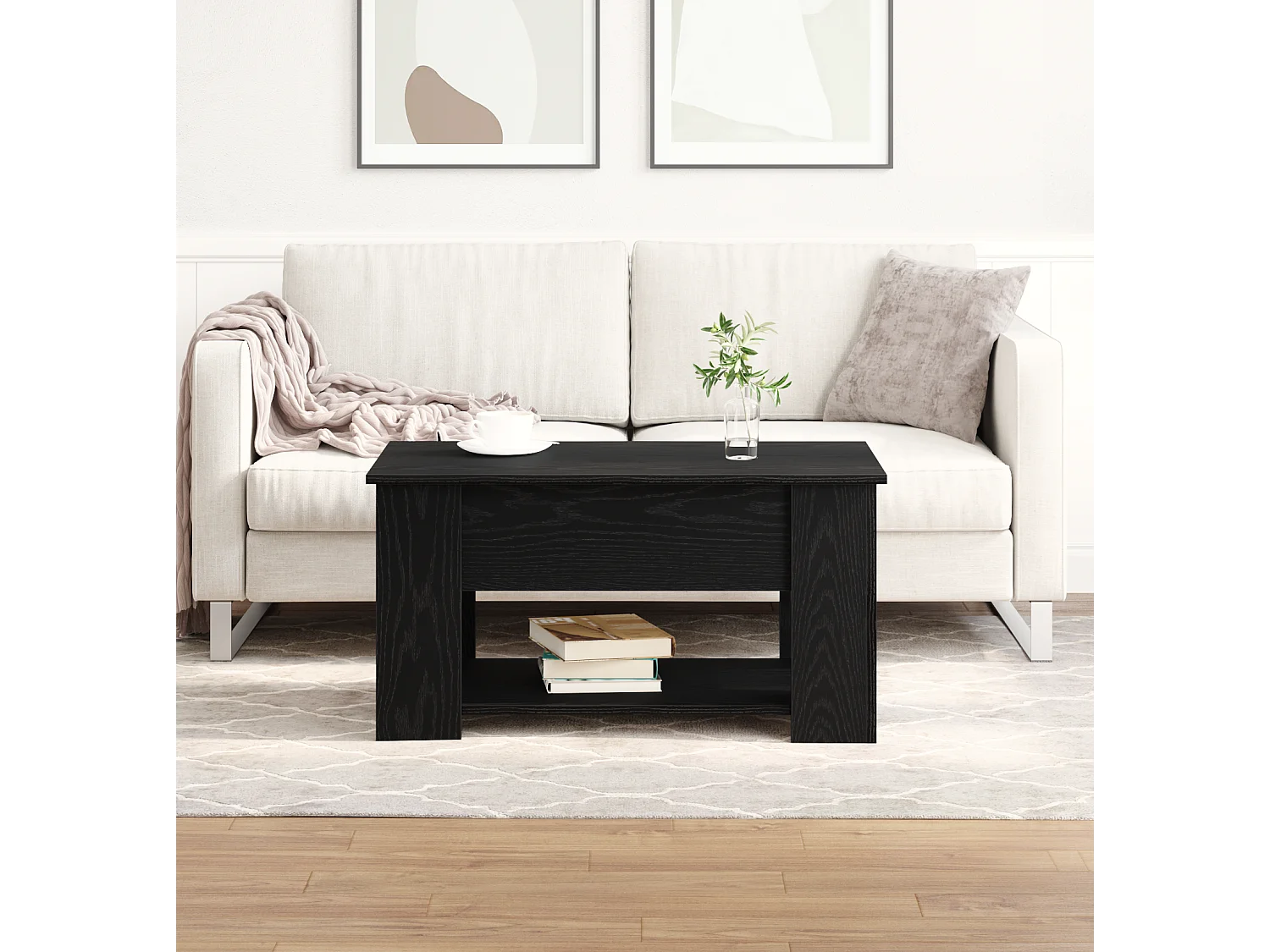 Table basse en chêne noir 79x49x41 cm en bois reconstitué