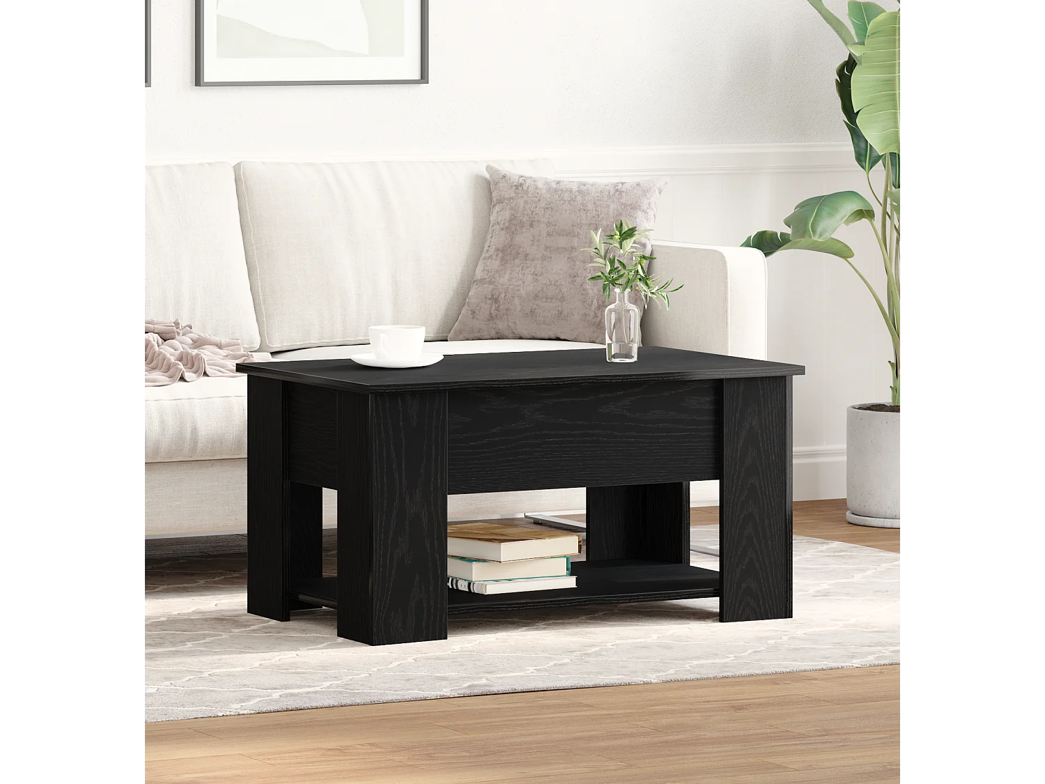 Table basse en chêne noir 79x49x41 cm en bois reconstitué