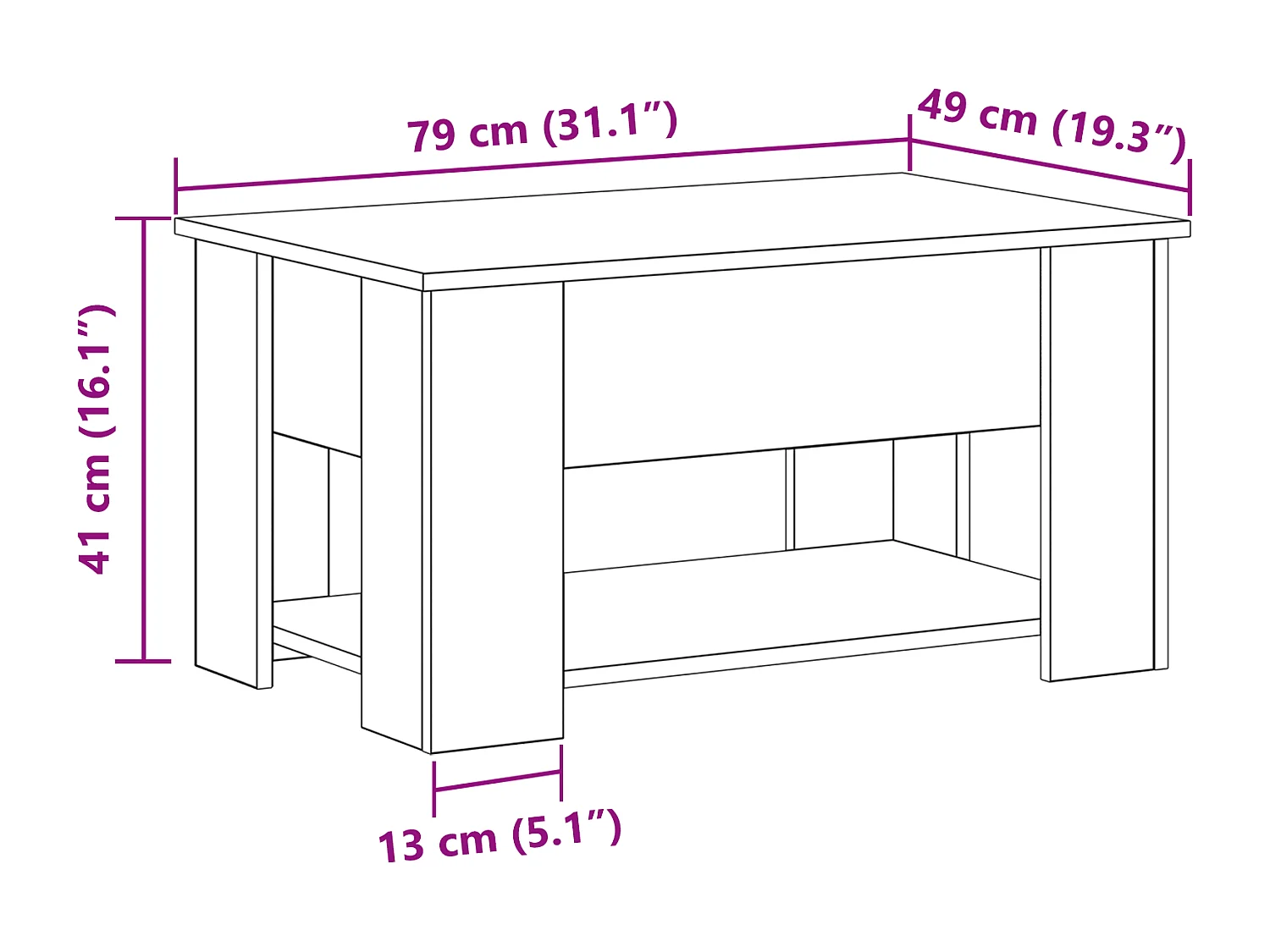 Table basse en chêne noir 79x49x41 cm en bois reconstitué