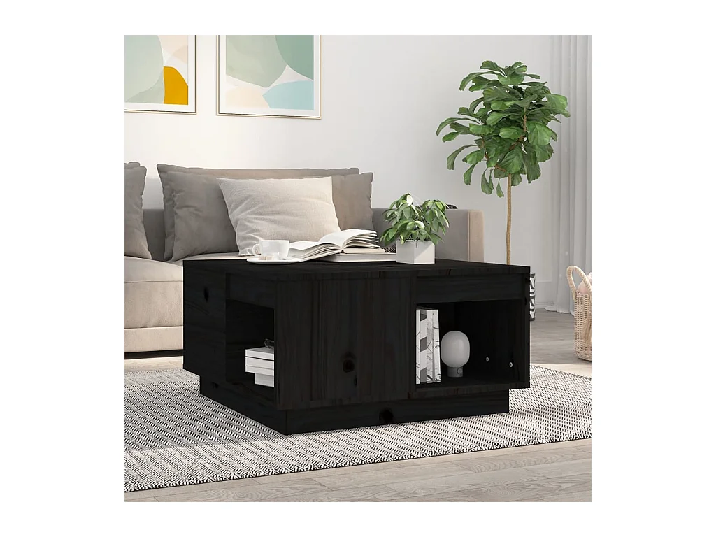 Table basse Noir 60x61x32,5 cm Bois massif de pin