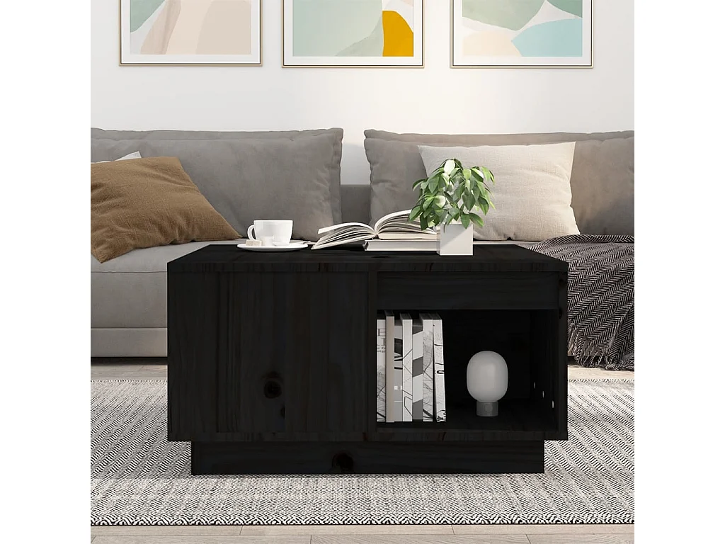 Table basse Noir 60x61x32,5 cm Bois massif de pin