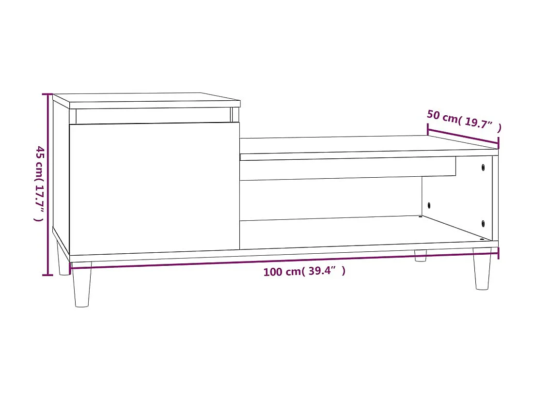 Gerookte eiken salontafel 100x50x45 cm bewerkt hout