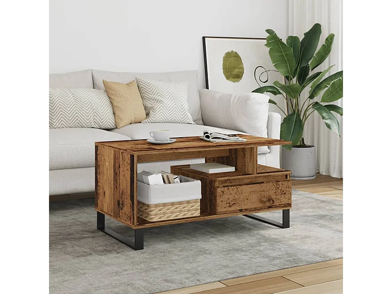 Mesa de centro madera vieja 90x49x45 cm madera de ingeniería