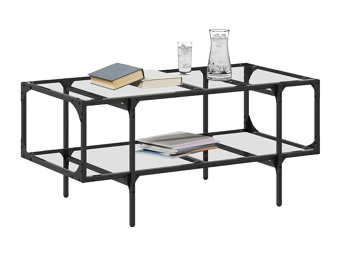 Mesa de centro con tapa de cristal transparente 98,5x50x45cm acero