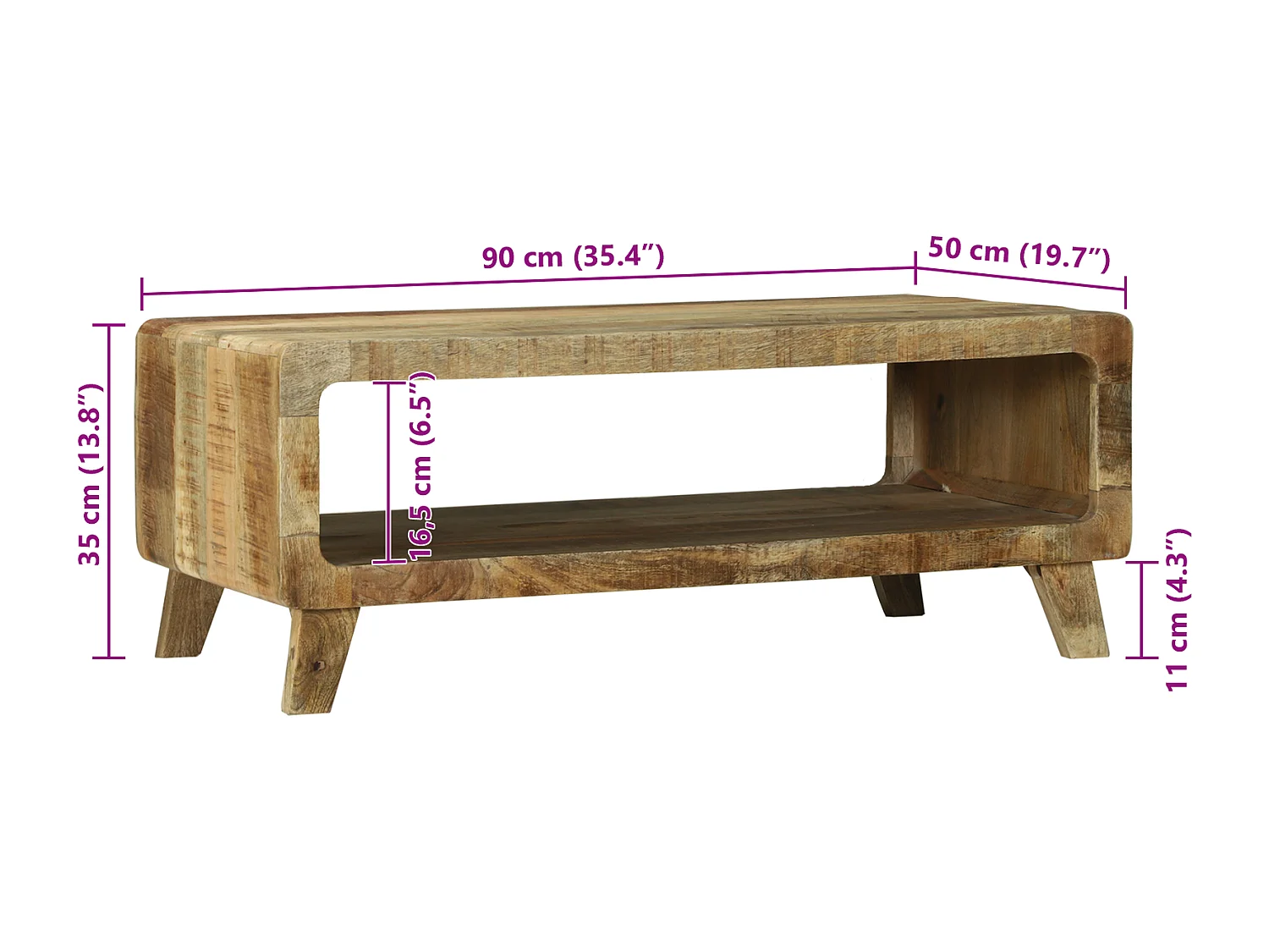 Table Basse 90x50x35 cm Bois de manguier massif rugueux