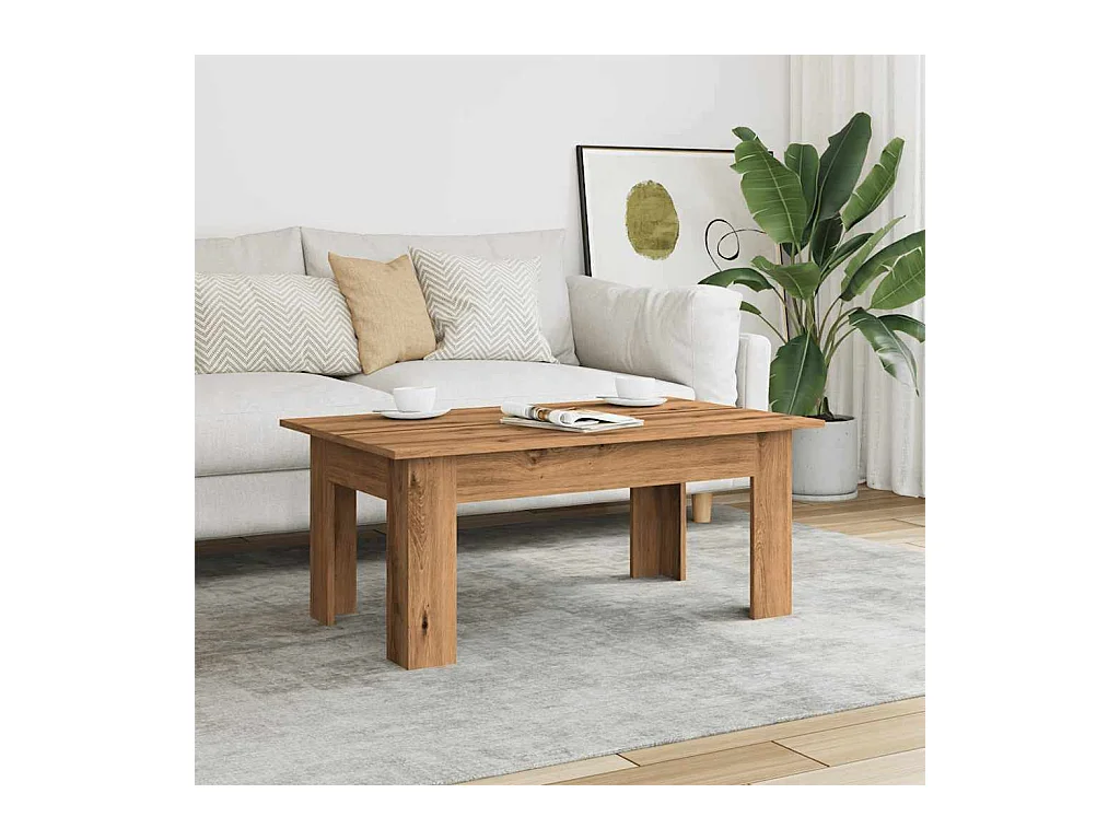 Table basse chêne artisanal 100x60x42 cm bois d'ingénierie