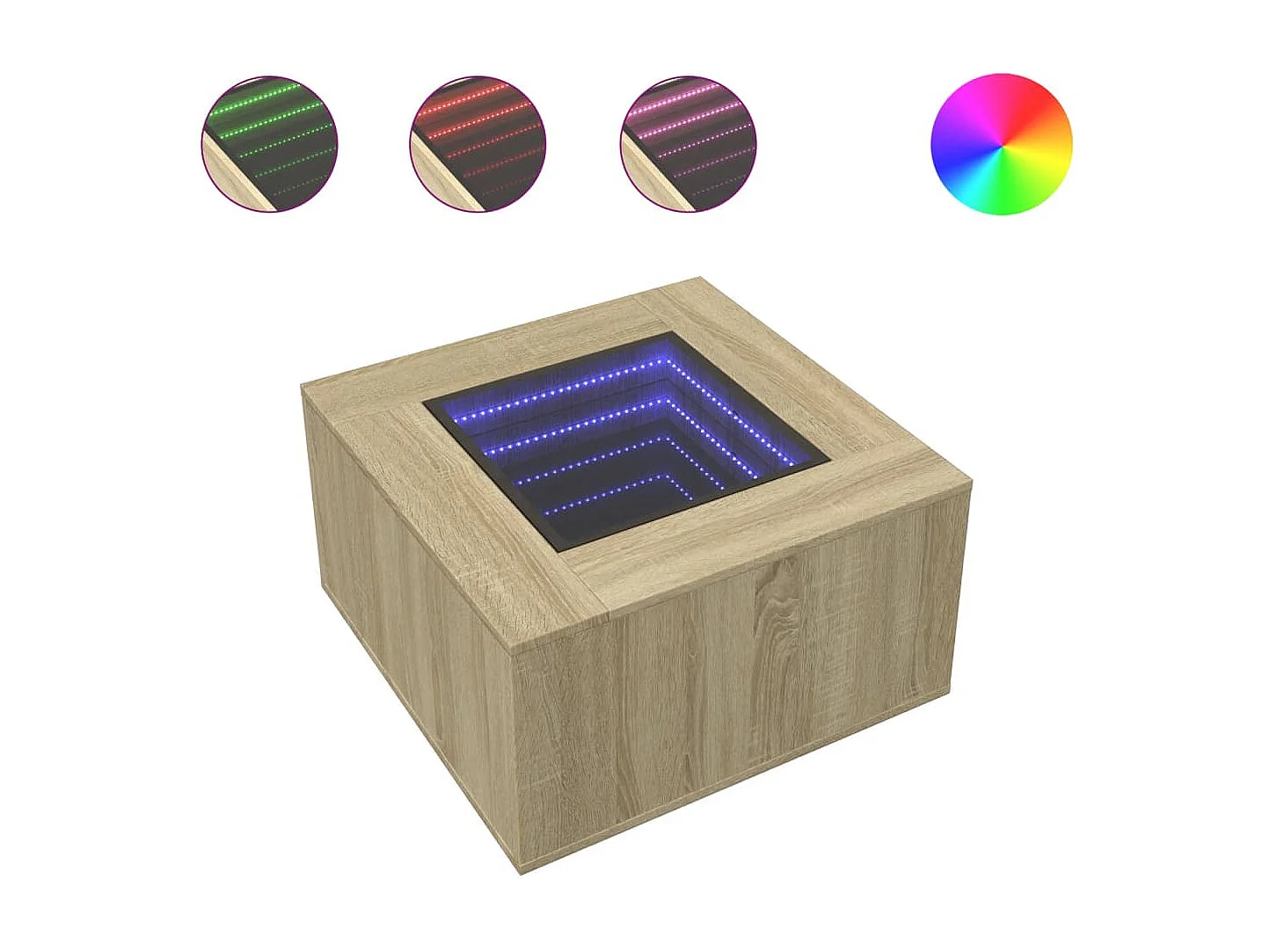 Couchtisch mit LED Sonoma Eiche 60x60x40 cm Holzwerkstoff