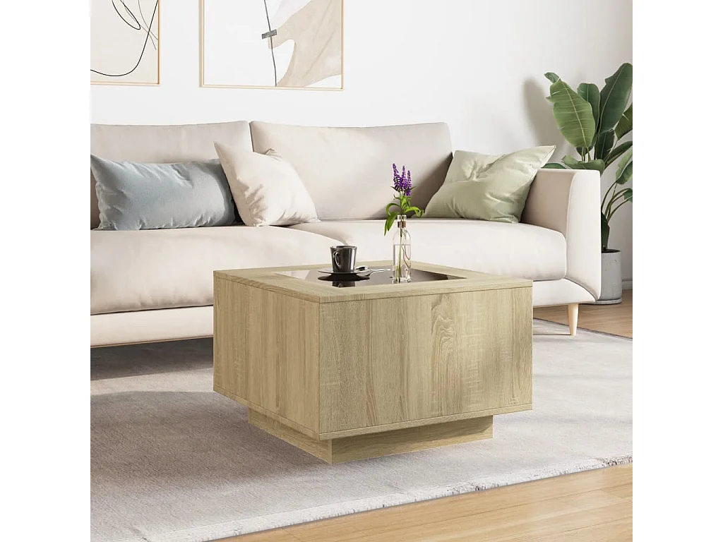 Couchtisch mit LED Sonoma Eiche 60x60x40 cm Holzwerkstoff
