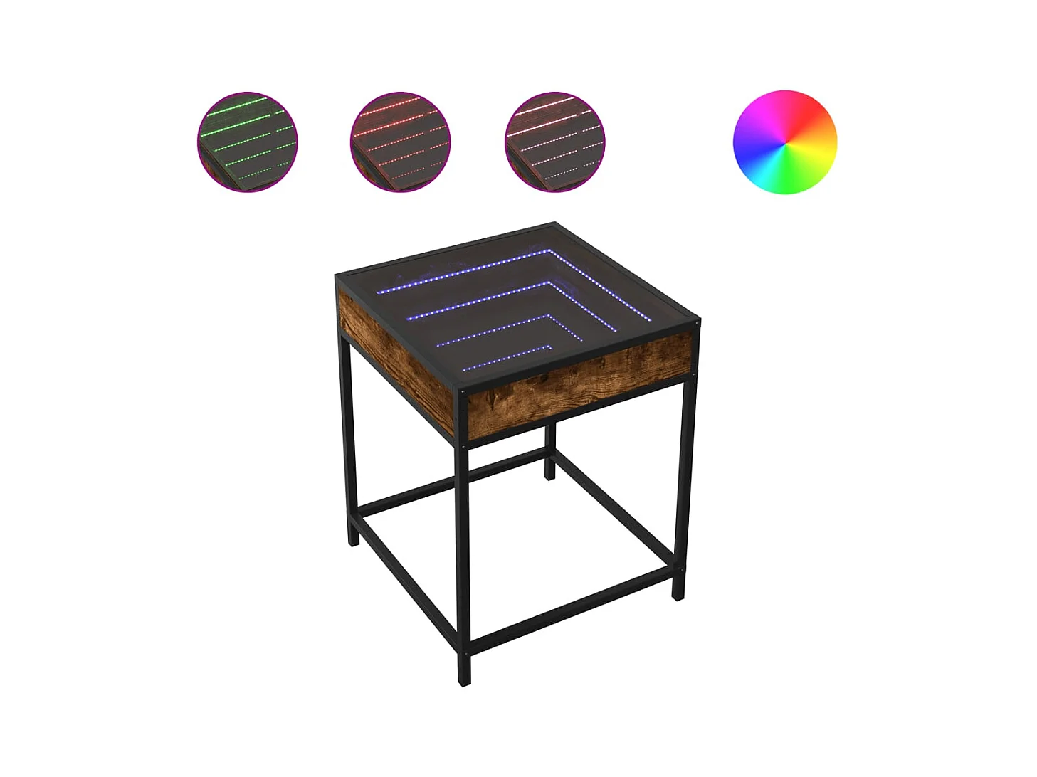 Table basse avec LED Infinity chêne fumé 40x40x51 cm