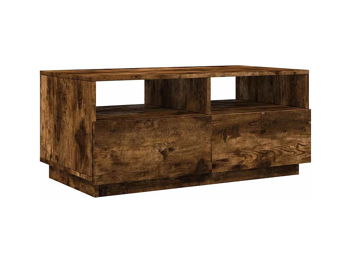 Table basse avec lumières LED chêne fumé 90x49x40 cm