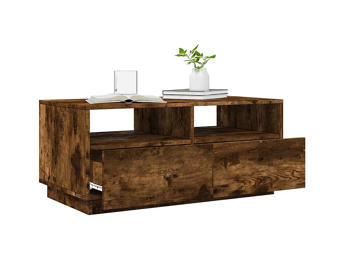 Table basse avec lumières LED chêne fumé 90x49x40 cm