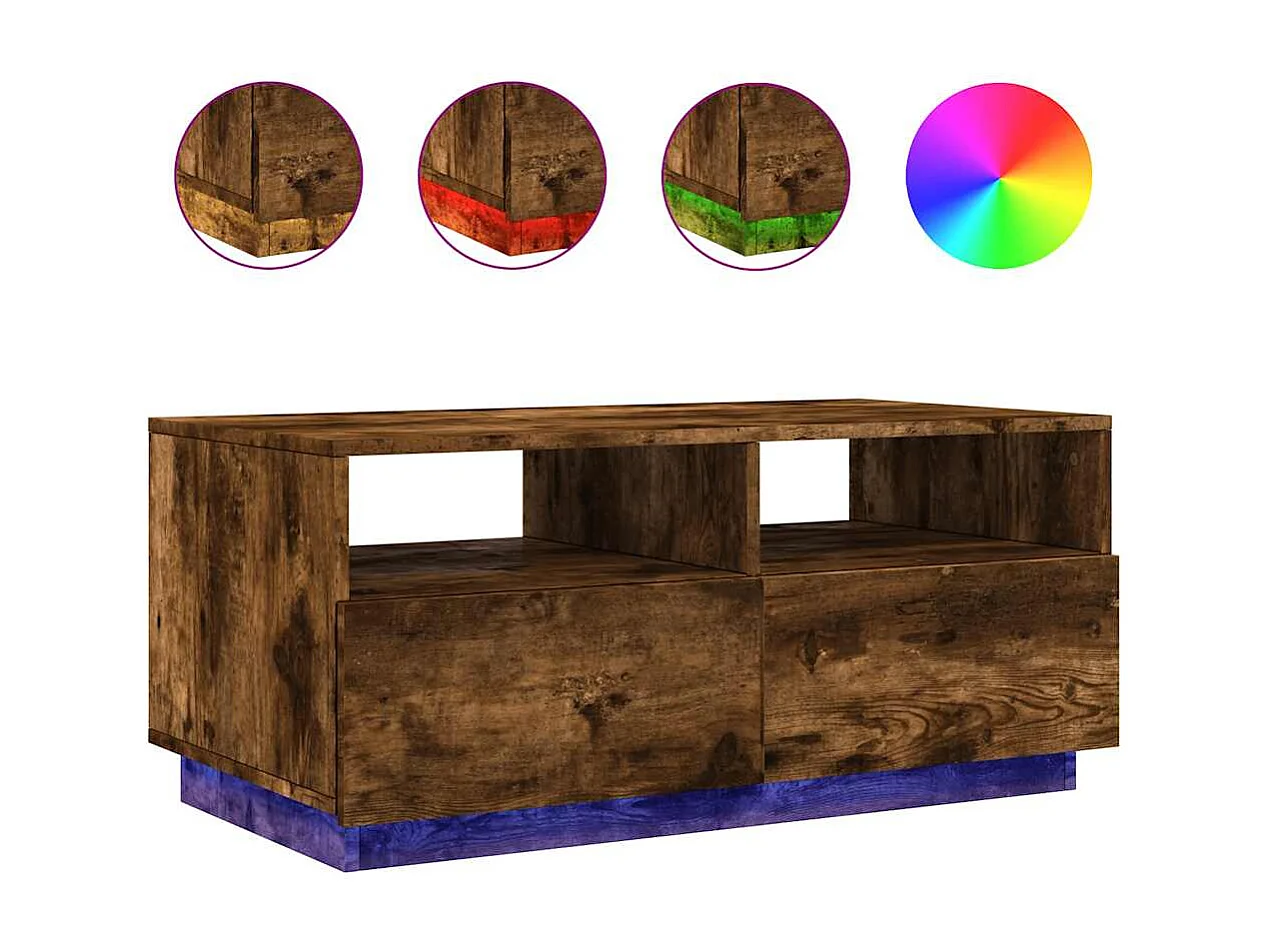 Table basse avec lumières LED chêne fumé 90x49x40 cm