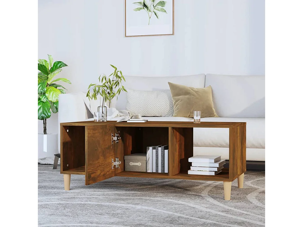 Table basse chêne fumé 102x50x40 cm bois d'ingénierie