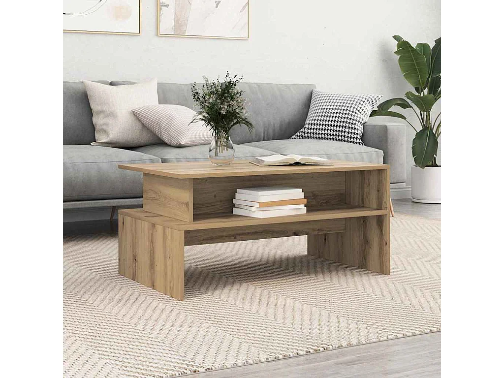 Table basse chêne artisanal 90 x 55 x 42.5 cm Bois d'ingénierie