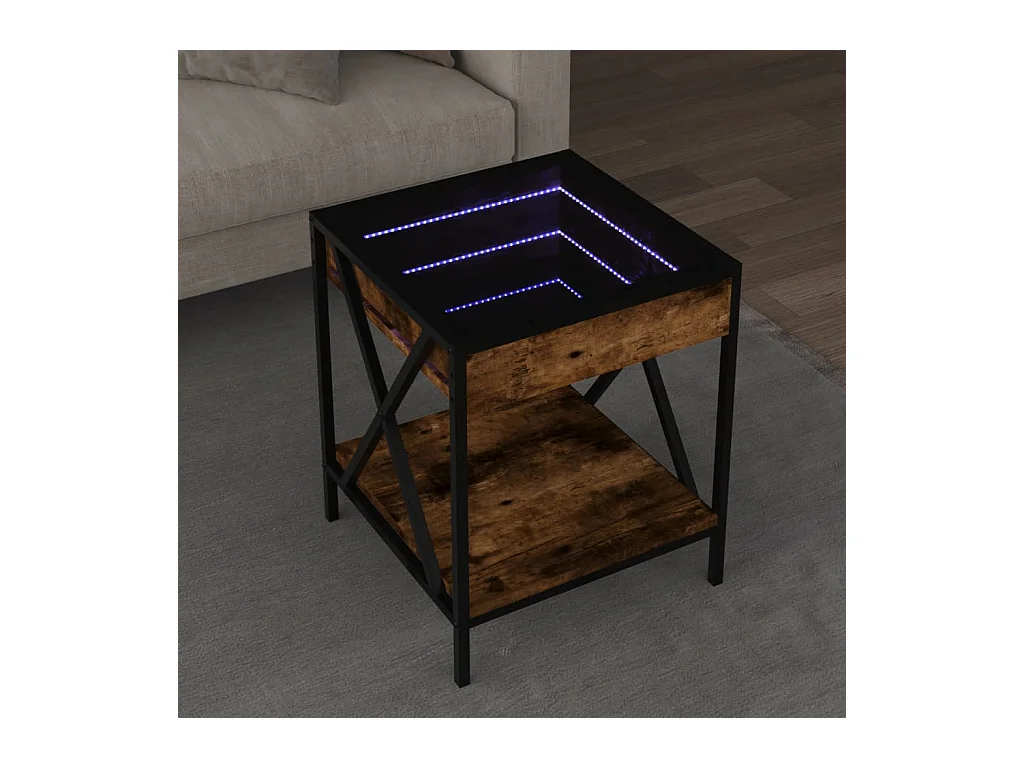 Tavolino Infinity in rovere fumé con LED 40x40x49 cm