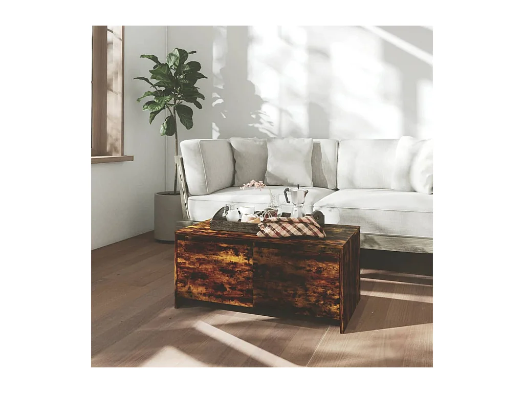 Gerookte eiken salontafel 90x50x41,5 cm bewerkt hout