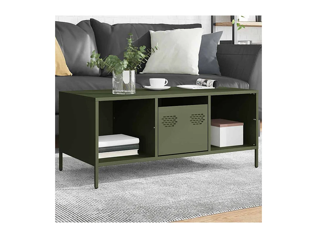Table basse vert olive 101,5x50x43,5 cm acier laminé à froid