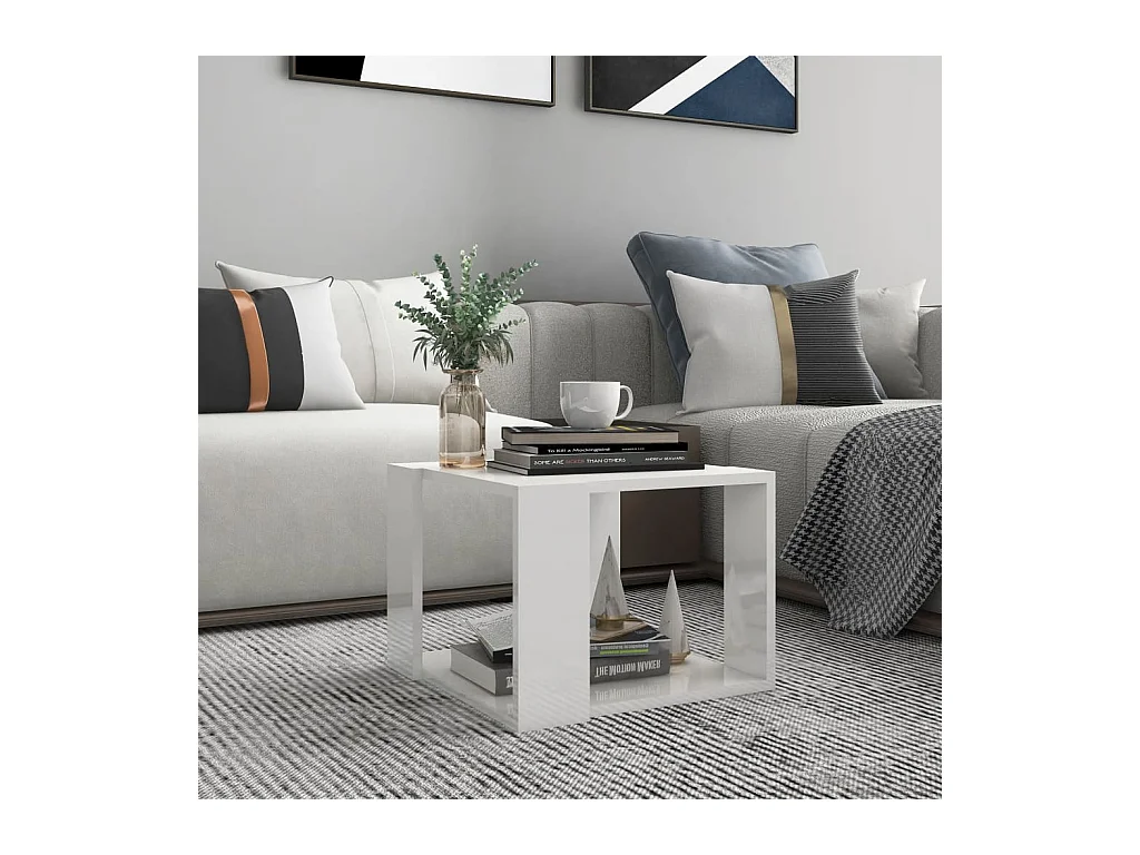 Table basse Blanc brillant 40x40x30 cm Bois d'ingénierie