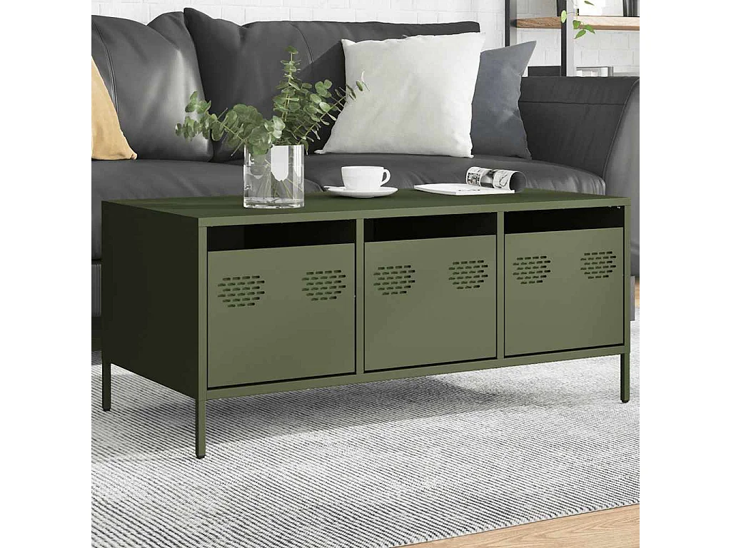 Tavolino da caffè verde oliva 101,5x50x43,5 cm in acciaio laminato a freddo