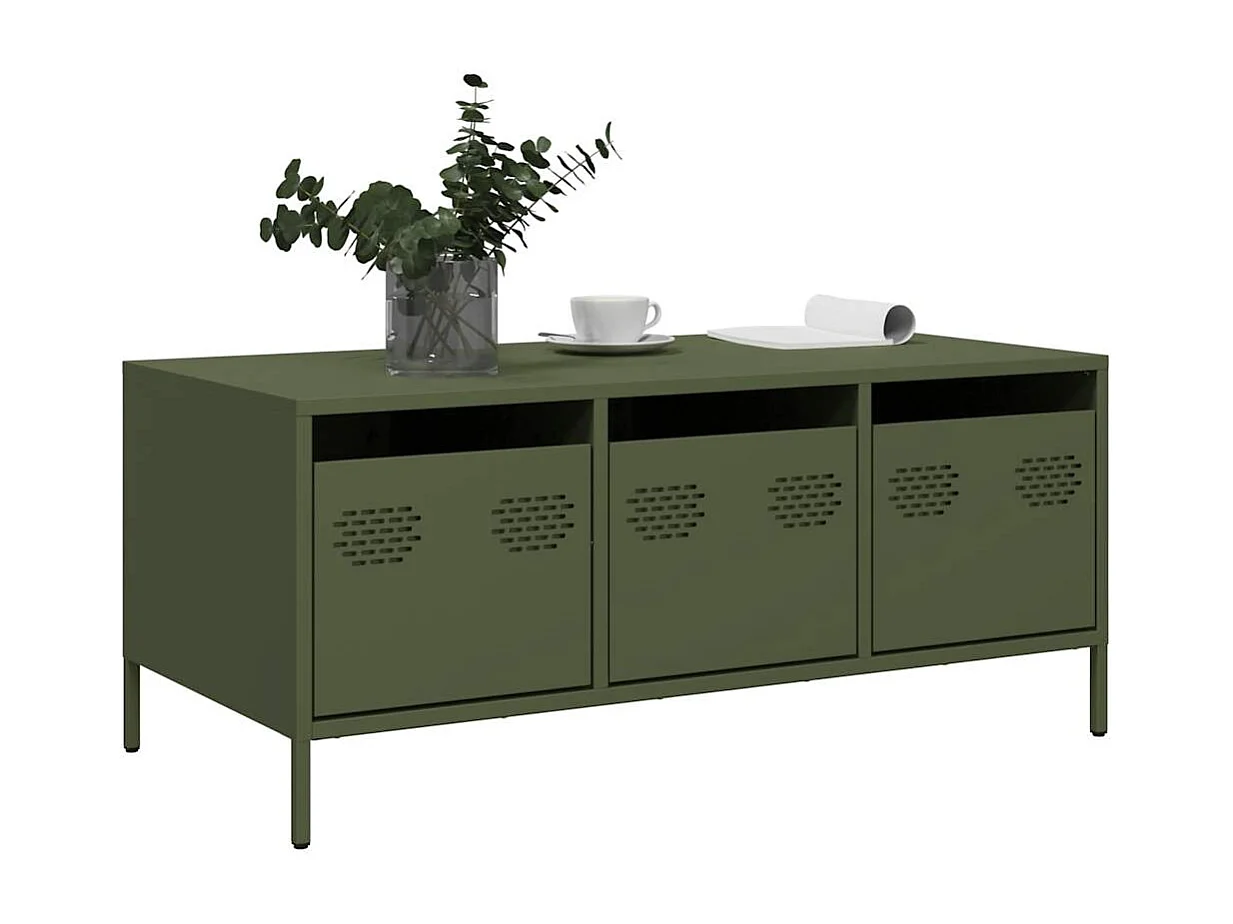 Tavolino da caffè verde oliva 101,5x50x43,5 cm in acciaio laminato a freddo